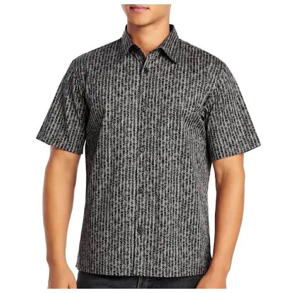 Theory Nolls Short Sleeve Shirt Mens Size XL Charcoal Gray Scribble Print